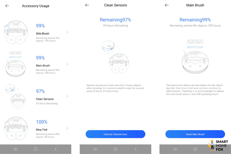 Состояние запасных частей Dreame L10s Pro отображается в приложении Dreamehome App.